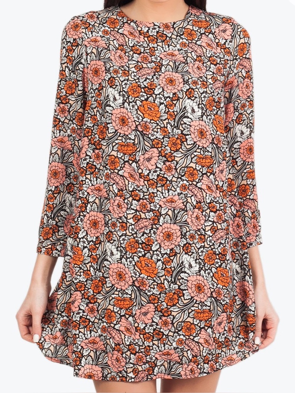 HD in Paris by Anthropologie Floral Mini Dress in Peach, Orange & Black